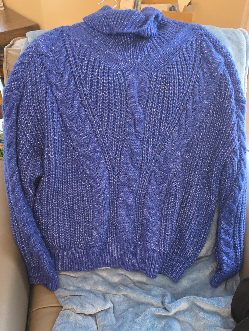 Amazon Royal Blue Cable Knit Turtleneck Sweater